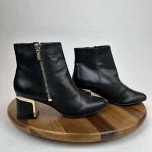 Womens DKNY Crosbi Black Leather Casual Comfort Heeled Ankle Booties Size 7‎ GUC